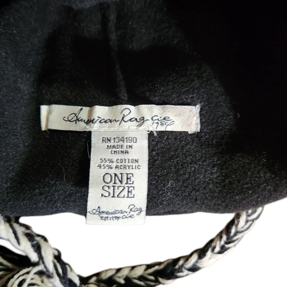 American Rag Cie Knit Beanie Striped Bird Fleece Lined Tassles Girls One Size